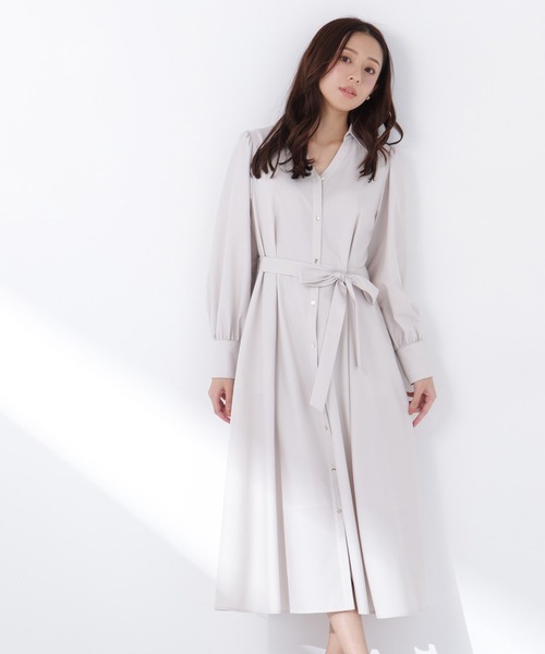 NATURAL BEAUTY BASIC（ナチュラルビューティーベーシック）の「◇リボンベルテッドシャツワンピース（シャツワンピース・レディース・ベージュ/ネイビー/ライトグリーン・MEDIUM/P/S）」の2枚目の写真