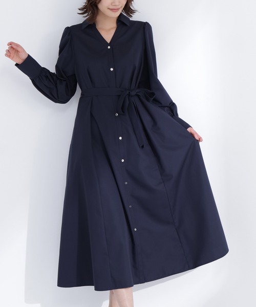 NATURAL BEAUTY BASIC（ナチュラルビューティーベーシック）の「◇リボンベルテッドシャツワンピース（シャツワンピース・レディース・ベージュ/ネイビー/ライトグリーン・MEDIUM/P/S）」の3枚目の写真