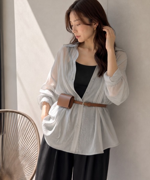 【新色：ライトグレー(シアー素材)】
model：159cm 着用サイズ：F
