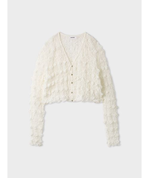 MIESROHE（ミースロエ）の「シャーリングVネックカーデ（ニット/セーター・レディース・イエロー/マルチ/ホワイト・F）」の6枚目の写真