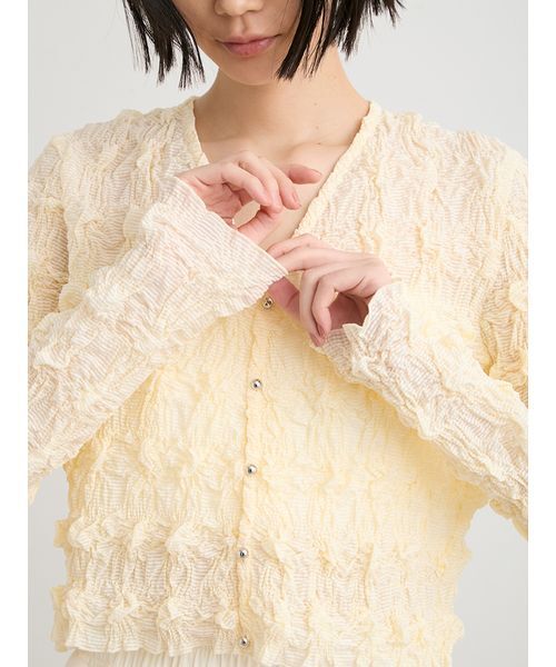 MIESROHE（ミースロエ）の「シャーリングVネックカーデ（ニット/セーター・レディース・イエロー/マルチ/ホワイト・F）」の16枚目の写真