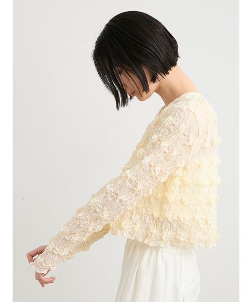 MIESROHE（ミースロエ）の「シャーリングVネックカーデ（ニット/セーター・レディース・イエロー/マルチ/ホワイト・F）」の19枚目の写真