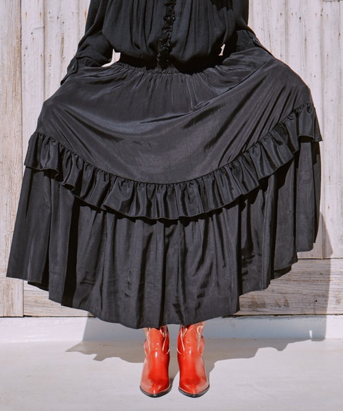 manana suerte（マニャーナスエルテ）の「フリルギャザースカート（スカート・レディース・ブラック/ホワイト・FREE）」の19枚目の写真