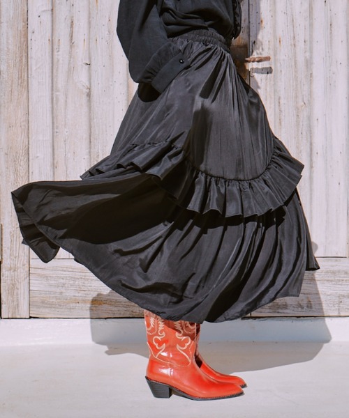 manana suerte（マニャーナスエルテ）の「フリルギャザースカート（スカート・レディース・ブラック/ホワイト・FREE）」の20枚目の写真