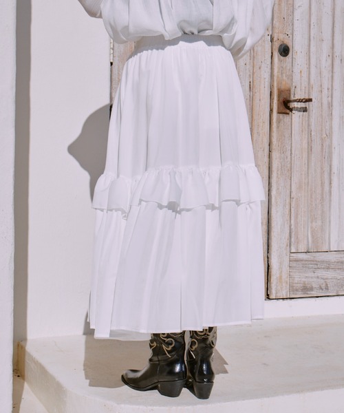 manana suerte（マニャーナスエルテ）の「フリルギャザースカート（スカート・レディース・ブラック/ホワイト・FREE）」の12枚目の写真