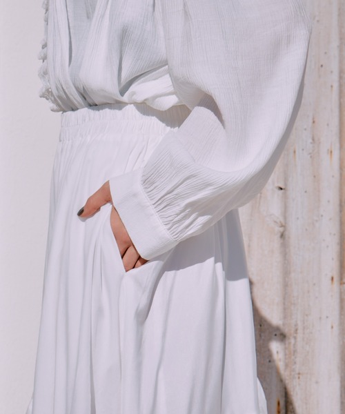 manana suerte（マニャーナスエルテ）の「フリルギャザースカート（スカート・レディース・ブラック/ホワイト・FREE）」の8枚目の写真