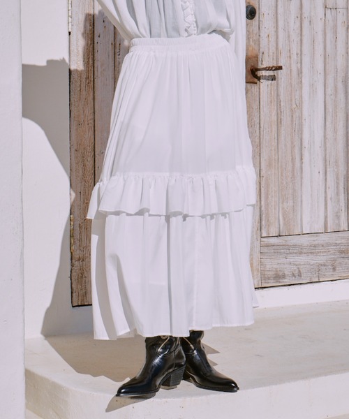 manana suerte（マニャーナスエルテ）の「フリルギャザースカート（スカート・レディース・ブラック/ホワイト・FREE）」の10枚目の写真