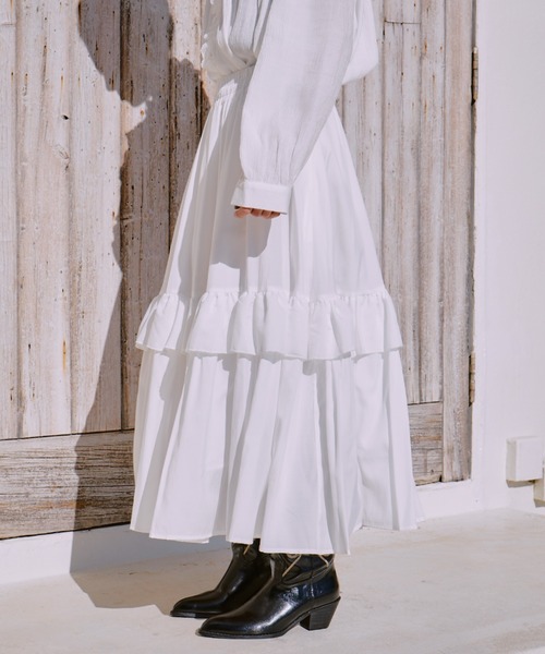 manana suerte（マニャーナスエルテ）の「フリルギャザースカート（スカート・レディース・ブラック/ホワイト・FREE）」の11枚目の写真