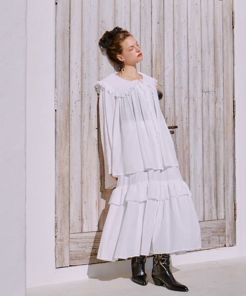manana suerte（マニャーナスエルテ）の「フリルギャザースカート（スカート・レディース・ブラック/ホワイト・FREE）」の15枚目の写真