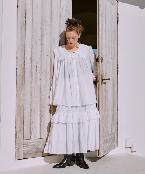 manana suerte（マニャーナスエルテ）の「フリルギャザースカート（スカート・レディース・ブラック/ホワイト・FREE）」の17枚目の写真