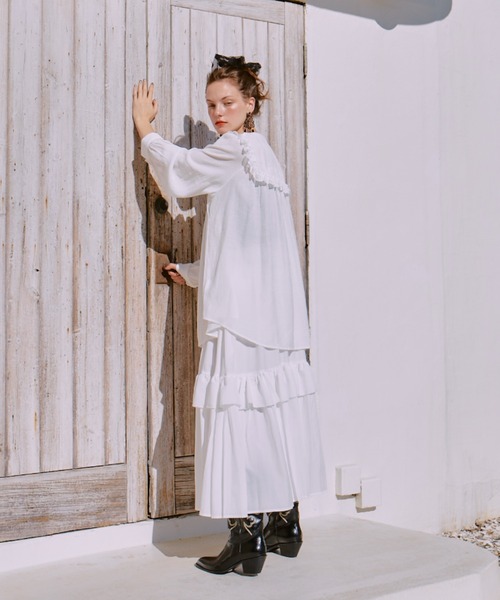 manana suerte（マニャーナスエルテ）の「フリルギャザースカート（スカート・レディース・ブラック/ホワイト・FREE）」の13枚目の写真