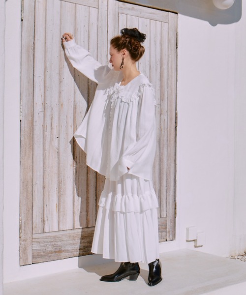 manana suerte（マニャーナスエルテ）の「フリルギャザースカート（スカート・レディース・ブラック/ホワイト・FREE）」の16枚目の写真