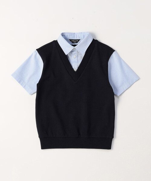 COMME CA ISM（コムサイズム）の「フェイクレイヤード 半袖シャツ(100-130cm)（シャツ/ブラウス・キッズ・ネイビー系・110cm/130cm/100cm/120cm）」の3枚目の写真