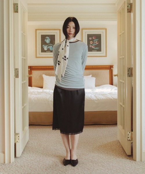 FUULLY STUDIO（フーリィーステューディオ）の「サテンレースミディスカート（スカート・レディース・ブラック/アイボリー・FREE）」の18枚目の写真