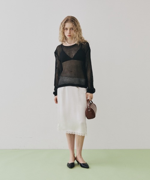 FUULLY STUDIO（フーリィーステューディオ）の「サテンレースミディスカート（スカート・レディース・ブラック/アイボリー・FREE）」の8枚目の写真