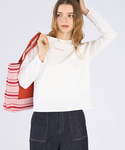 To b. by agnes b.(トゥービーバイアニエスベー)の「カラー ロゴ 刺繍 長袖 Tシャツ(Tシャツ/カットソー・レディース・ホワイト系その他・38/40)」の4枚目の写真