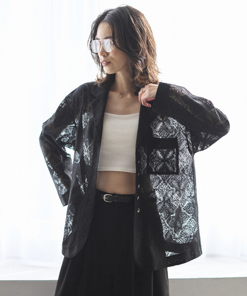 Firsthand（ファーストハンド）の「Firsthand/ファーストハンド パネル レース シャツ ジャケット / セットアップ対応（その他アウター・レディース・ブラック/ホワイト・FREE）」の2枚目の写真