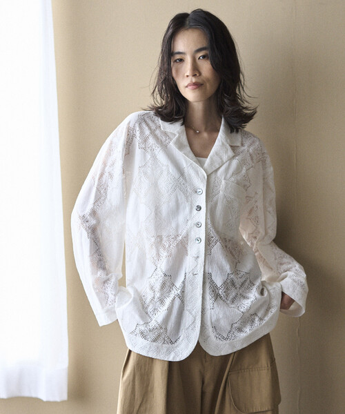 Firsthand（ファーストハンド）の「Firsthand/ファーストハンド パネル レース シャツ ジャケット / セットアップ対応（その他アウター・レディース・ブラック/ホワイト・FREE）」の5枚目の写真