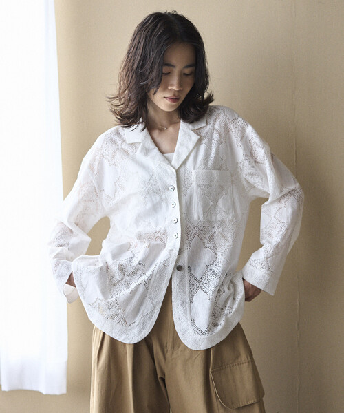 Firsthand（ファーストハンド）の「Firsthand/ファーストハンド パネル レース シャツ ジャケット / セットアップ対応（その他アウター・レディース・ブラック/ホワイト・FREE）」の6枚目の写真