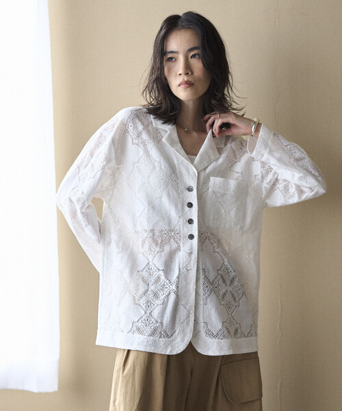 Firsthand（ファーストハンド）の「Firsthand/ファーストハンド パネル レース シャツ ジャケット / セットアップ対応（その他アウター・レディース・ブラック/ホワイト・FREE）」の7枚目の写真