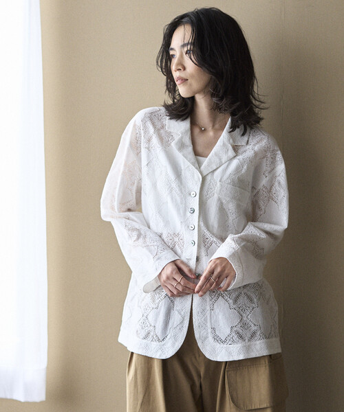 Firsthand（ファーストハンド）の「Firsthand/ファーストハンド パネル レース シャツ ジャケット / セットアップ対応（その他アウター・レディース・ブラック/ホワイト・FREE）」の11枚目の写真