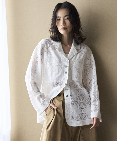 Firsthand（ファーストハンド）の「Firsthand/ファーストハンド パネル レース シャツ ジャケット / セットアップ対応（その他アウター・レディース・ブラック/ホワイト・FREE）」の12枚目の写真