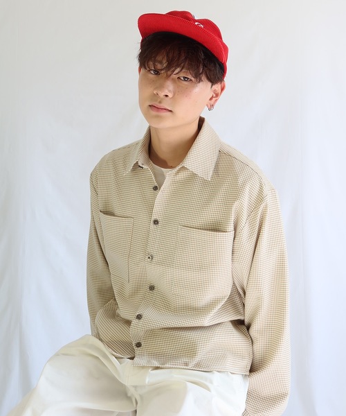 UNDERSTATEMENTs（アンダーステイトメント）の「【ユニセックス】無地&チェックアンティークボタン長袖シャツ（シャツ/ブラウス・メンズ・ブラウン/ベージュ・MEDIUM/LARGE）」の2枚目の写真