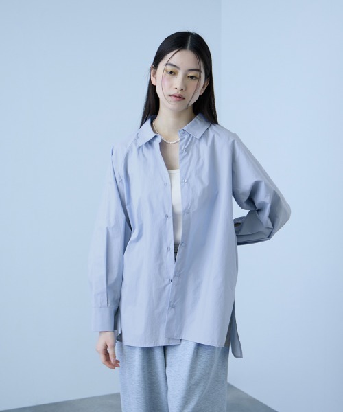 VICKY(ビッキー)の「コーマコットンバックフレアシャツ≪手洗い可能≫(シャツ/ブラウス・レディース・オフホワイト/サックスブルー/ホワイト系その他・M)」の4枚目の写真