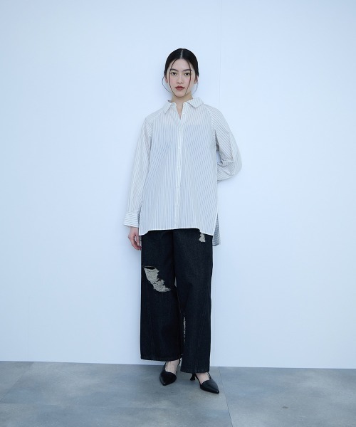 VICKY(ビッキー)の「コーマコットンバックフレアシャツ≪手洗い可能≫(シャツ/ブラウス・レディース・オフホワイト/サックスブルー/ホワイト系その他・M)」の15枚目の写真