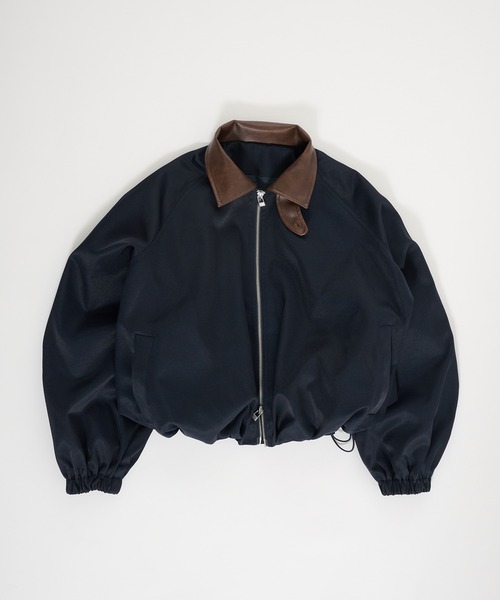Perushu(ペルーシュ)の「Double Zip Balloon Faux Leather Collar Blouson/ダブルジップバルーンフェイクレザーカラーブルゾン(ブルゾン・レディース・ネイビー/ベージュ/ブラック・SMALL/MEDIUM)」の1枚目の写真