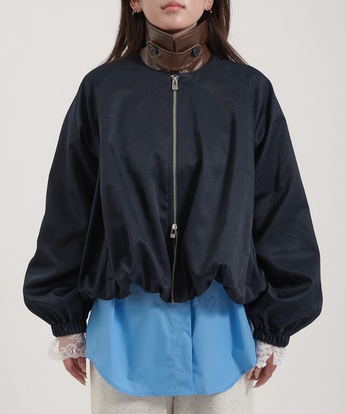 Perushu(ペルーシュ)の「Double Zip Balloon Faux Leather Collar Blouson/ダブルジップバルーンフェイクレザーカラーブルゾン(ブルゾン・レディース・ネイビー/ベージュ/ブラック・SMALL/MEDIUM)」の16枚目の写真