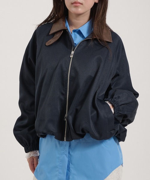 Perushu(ペルーシュ)の「Double Zip Balloon Faux Leather Collar Blouson/ダブルジップバルーンフェイクレザーカラーブルゾン(ブルゾン・レディース・ネイビー/ベージュ/ブラック・SMALL/MEDIUM)」の15枚目の写真