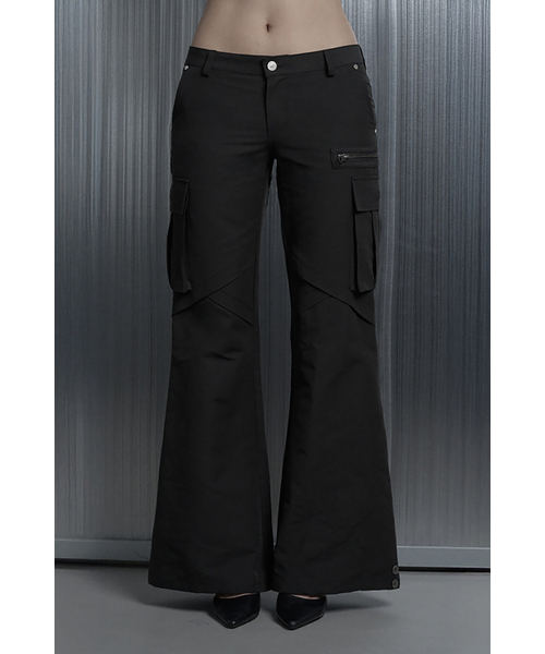 Diagonal Flare Split Carpenter Semi Bootcut Pants (Black)