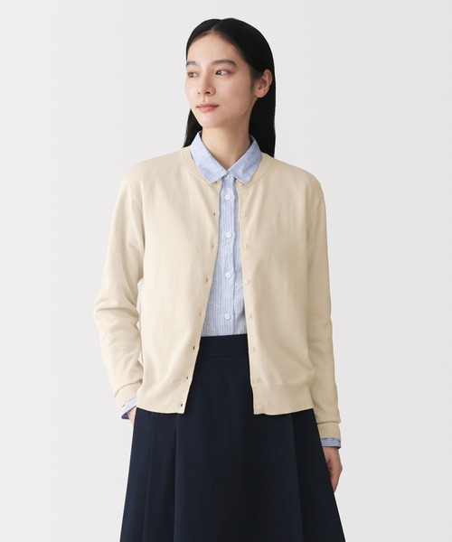 無印良品（ムジルシリョウヒン）の「婦人 ＵＶカット強撚コットンクルーネックカーディガン（カーディガン/ボレロ・レディース・ライトグリーン/ライトピンク/ブラック/サンドベージュ/ダークグレー・L/M/XL/S）」の3枚目の写真