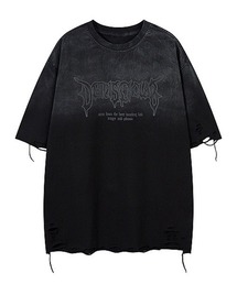 オーバーサイズダメージ加工ロゴプリントTシャツ