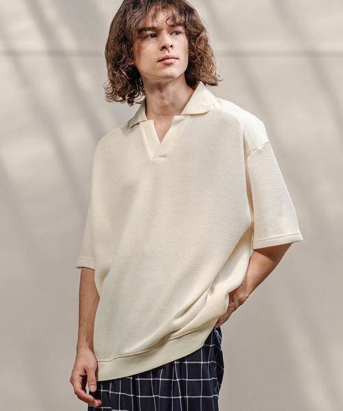 CAMBIO（カンビオ）の「mhs2577-メランジニットソースキッパーポロ（ポロシャツ・メンズ・ブラック/キナリ・M/L/XL）」の3枚目の写真
