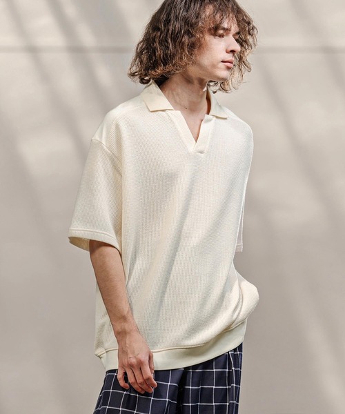 CAMBIO（カンビオ）の「mhs2577-メランジニットソースキッパーポロ（ポロシャツ・メンズ・ブラック/キナリ・M/L/XL）」の5枚目の写真