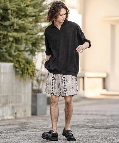 CAMBIO（カンビオ）の「mhs2577-メランジニットソースキッパーポロ（ポロシャツ・メンズ・ブラック/キナリ・M/L/XL）」の12枚目の写真