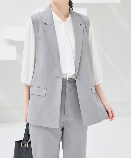 Honeys(ハニーズ)の「【ストレッチ・ウォッシャブル・イージーケア・接触冷感】テーラードジレ(ベスト・レディース・杢グレー/ライトグレー系/ネイビー/ブラック・3L/S/M/L/LL)」の3枚目の写真