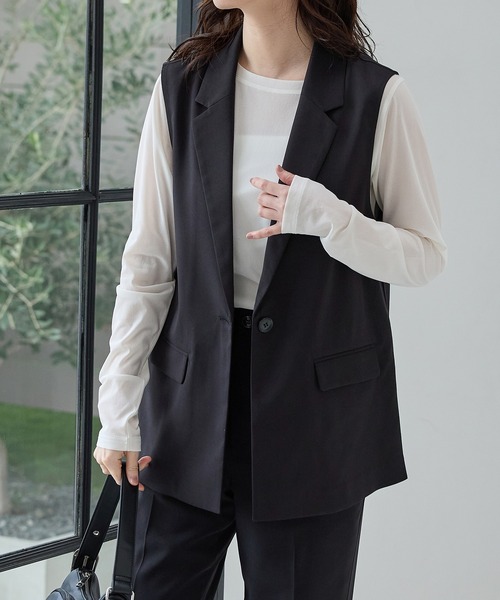 Honeys(ハニーズ)の「【ストレッチ・ウォッシャブル・イージーケア・接触冷感】テーラードジレ(ベスト・レディース・杢グレー/ライトグレー系/ネイビー/ブラック・3L/S/M/L/LL)」の2枚目の写真