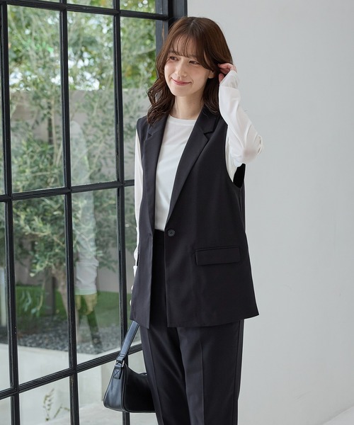 Honeys(ハニーズ)の「【ストレッチ・ウォッシャブル・イージーケア・接触冷感】テーラードジレ(ベスト・レディース・杢グレー/ライトグレー系/ネイビー/ブラック・3L/S/M/L/LL)」の12枚目の写真