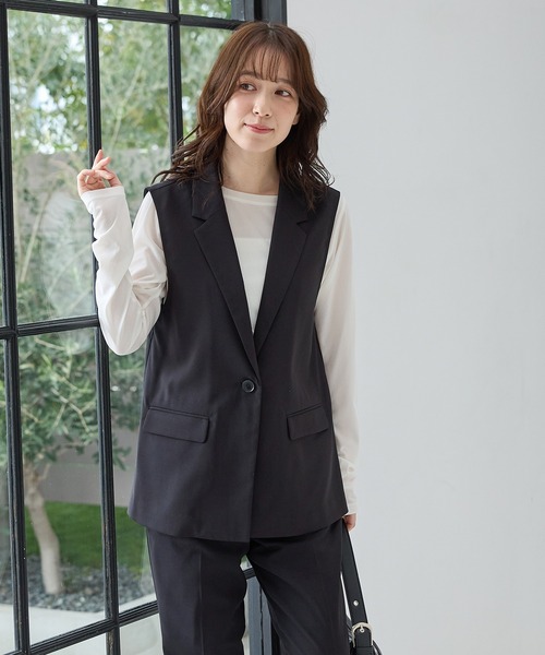 Honeys(ハニーズ)の「【ストレッチ・ウォッシャブル・イージーケア・接触冷感】テーラードジレ(ベスト・レディース・杢グレー/ライトグレー系/ネイビー/ブラック・3L/S/M/L/LL)」の13枚目の写真