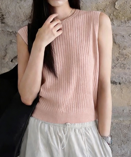 Miniministore(ミニミニストア)の「サマーニットタンクトップ 背中開き 夏服(タンクトップ・レディース・ライトベージュ/ピンク/レッド/ブラック/イエロー×グリーン/ブルーグレー・FREE)」の6枚目の写真