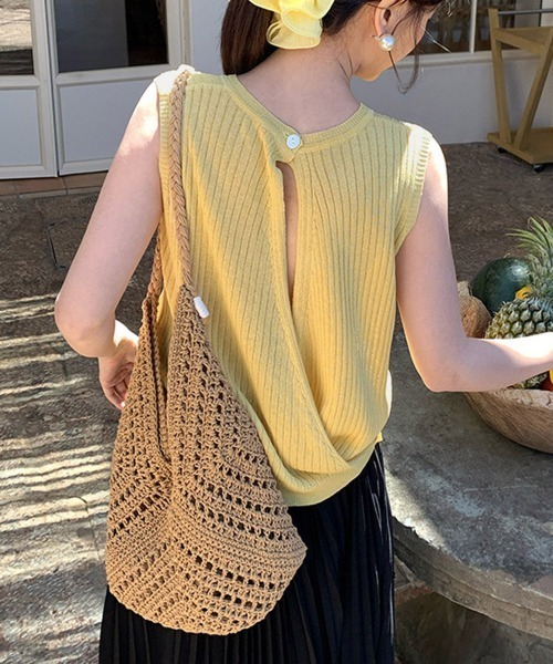 Miniministore(ミニミニストア)の「サマーニットタンクトップ 背中開き 夏服(タンクトップ・レディース・ライトベージュ/ピンク/レッド/ブラック/イエロー×グリーン/ブルーグレー・FREE)」の5枚目の写真