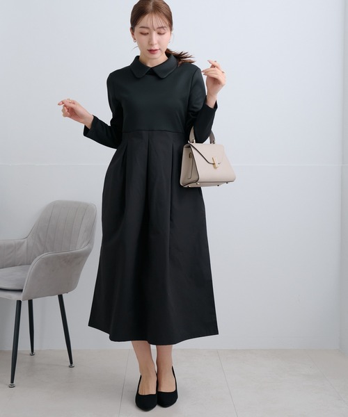 Neige(ネージュ)の「丸襟タフタ切替ワンピース(ワンピース・レディース・ブラック/ネイビー・ONE SIZE)」の3枚目の写真