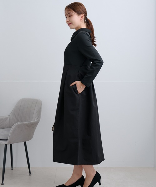 Neige(ネージュ)の「丸襟タフタ切替ワンピース(ワンピース・レディース・ブラック/ネイビー・ONE SIZE)」の5枚目の写真