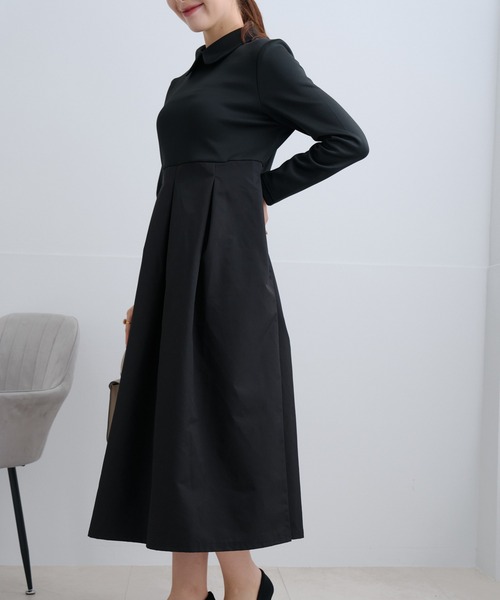 Neige(ネージュ)の「丸襟タフタ切替ワンピース(ワンピース・レディース・ブラック/ネイビー・ONE SIZE)」の6枚目の写真