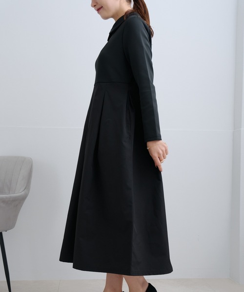 Neige(ネージュ)の「丸襟タフタ切替ワンピース(ワンピース・レディース・ブラック/ネイビー・ONE SIZE)」の7枚目の写真