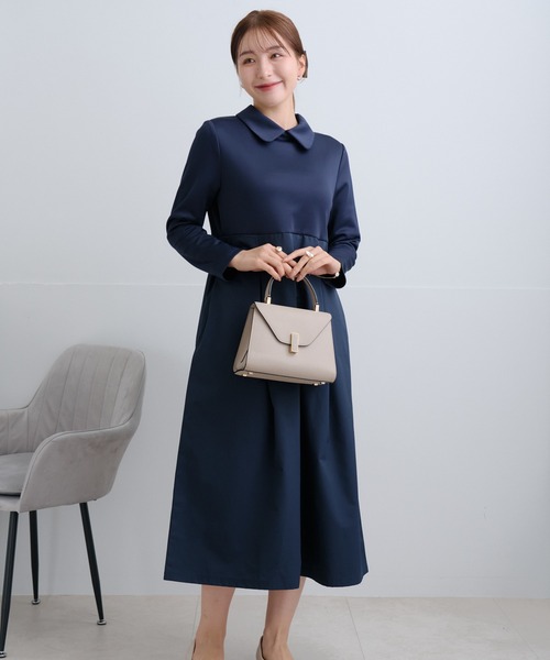 Neige(ネージュ)の「丸襟タフタ切替ワンピース(ワンピース・レディース・ブラック/ネイビー・ONE SIZE)」の8枚目の写真