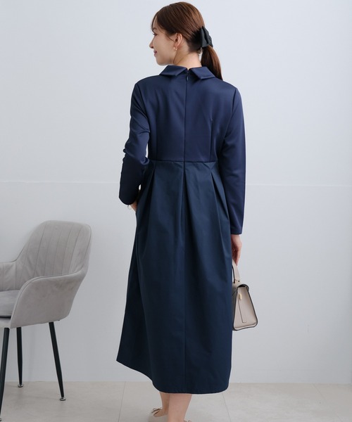 Neige(ネージュ)の「丸襟タフタ切替ワンピース(ワンピース・レディース・ブラック/ネイビー・ONE SIZE)」の9枚目の写真